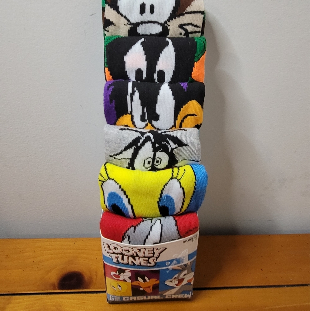 Looney Tunes Men's 6 Pair Crew Socks, Size 8-12, NU